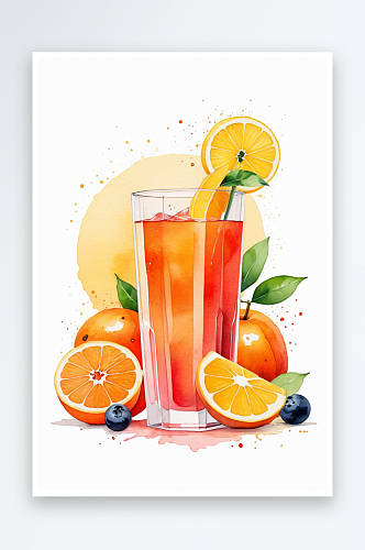 数字艺术水果果汁饮料水彩绘