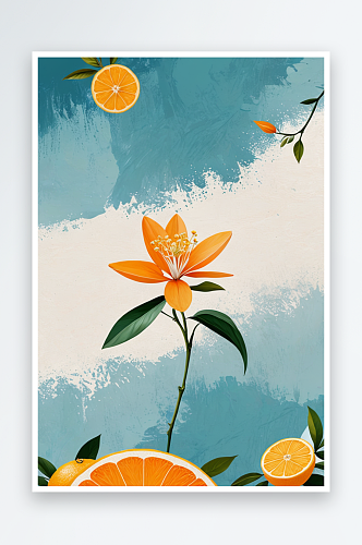 手绘风水中的鲜花与柑橘海报