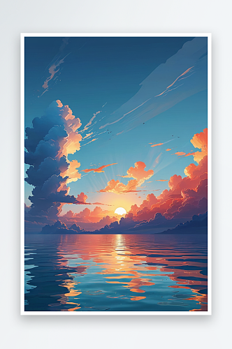 云彩晚霞和大海的丽风景竖版壁纸背景