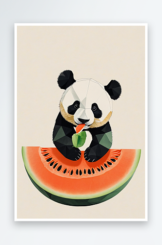 熊猫吃瓜插画图片