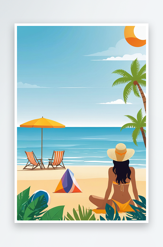 夏天暑假沙滩户外假日海报模板