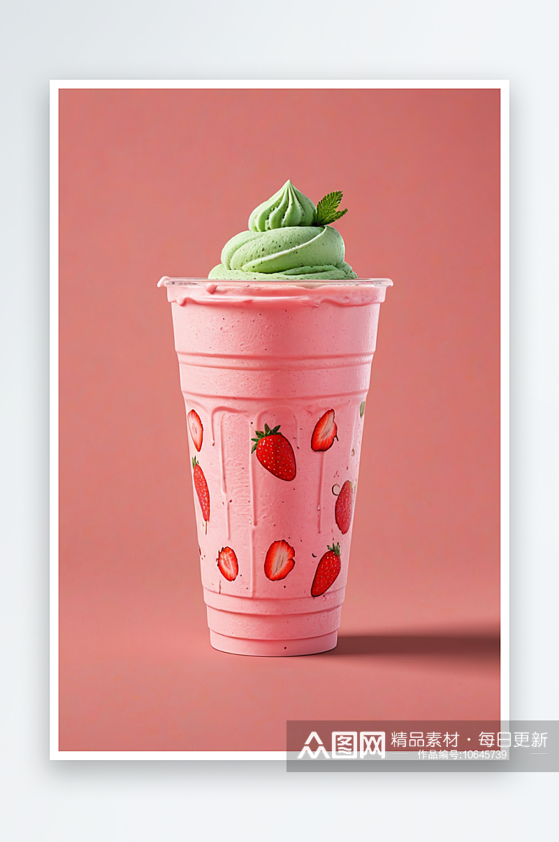 夏天冷饮抹茶草莓冰淇淋甜筒奶茶质感手绘干素材