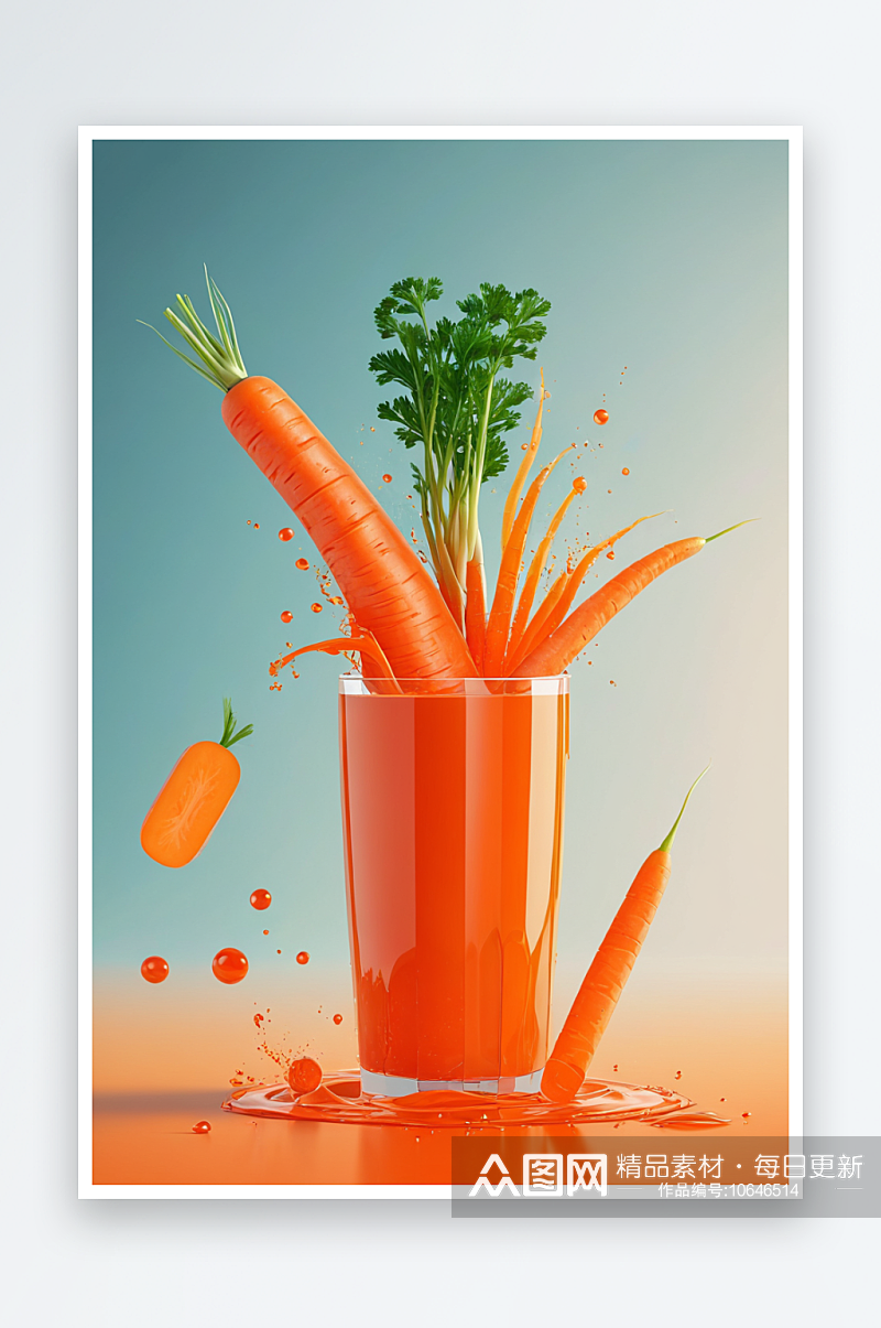 数字艺术水花胡萝卜汁蔬菜素材