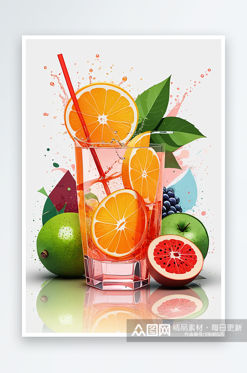 数字艺术水果气泡饮和水果素材