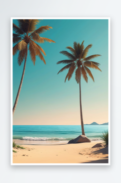 数字艺术热带海洋沙滩旅游度假风景背景壁纸