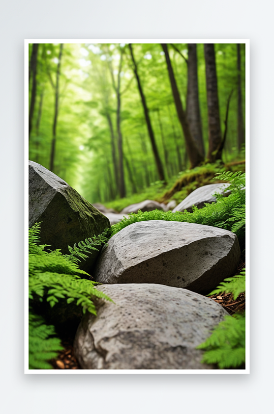 数字艺术户外森林的岩石和绿色植被移轴摄影