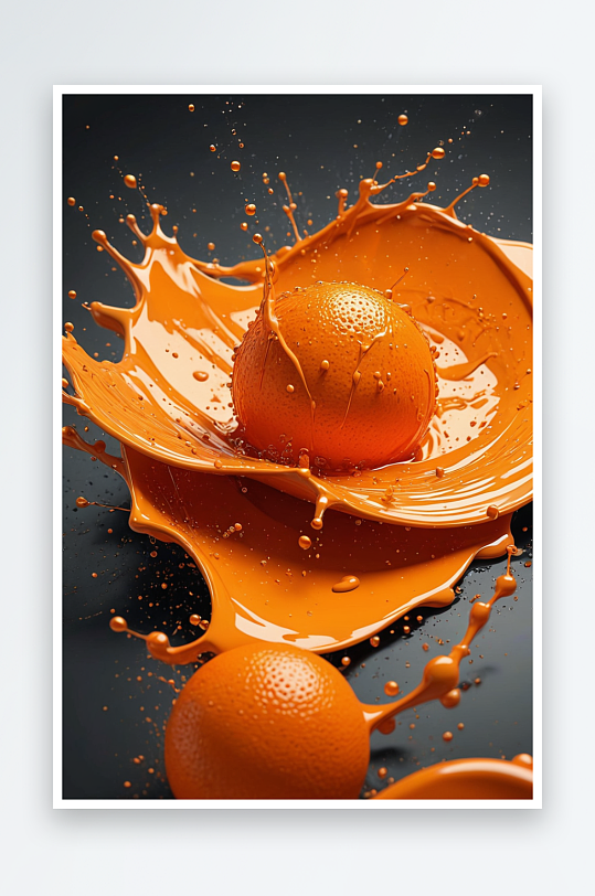 数字艺术橙子水花飞溅写实