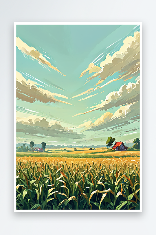 玉米地艺术插画图片