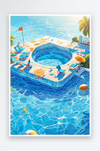 夏天游泳池二次元卡通场景