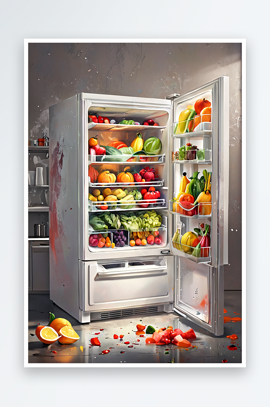 数字艺术冰箱饮料水果蔬菜食物