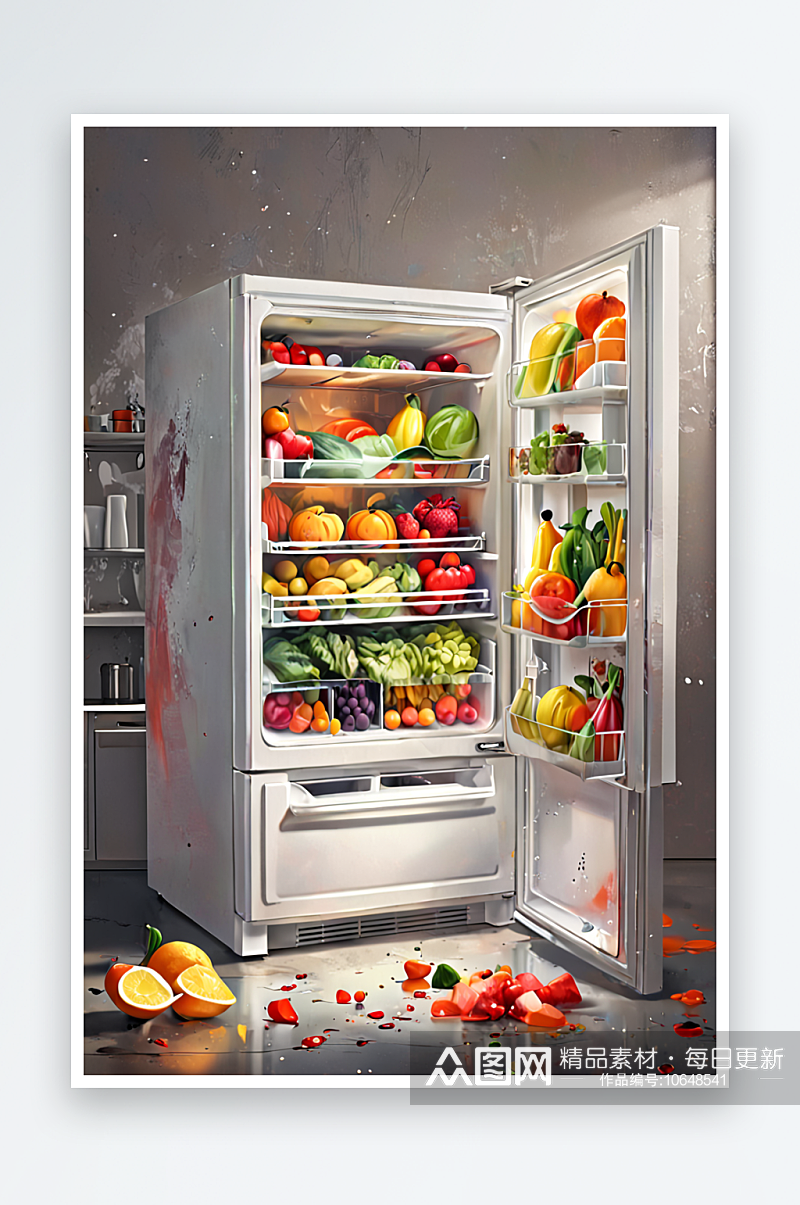 数字艺术冰箱饮料水果蔬菜食物素材