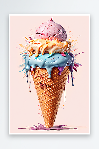 数字艺术彩色的蛋筒冰淇淋