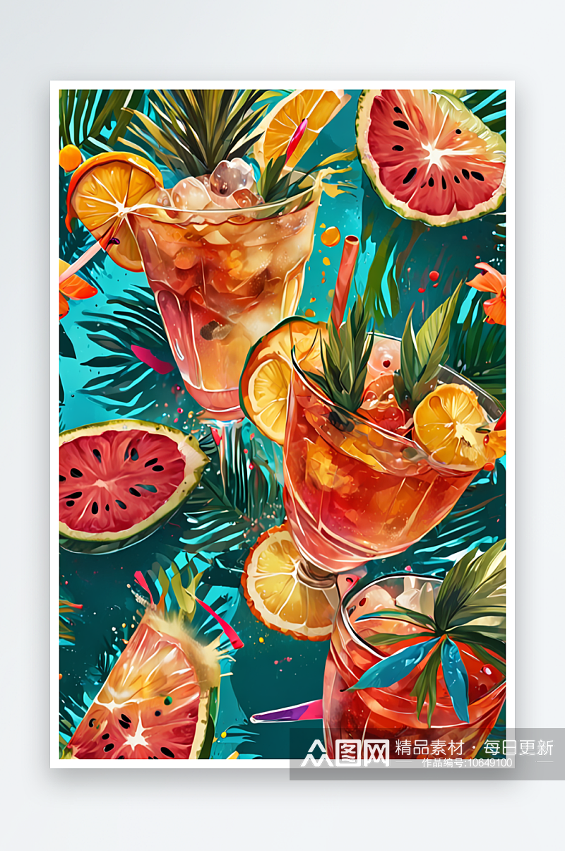 数字艺术夏日清凉派对热带氛围冰爽鸡尾酒阳素材