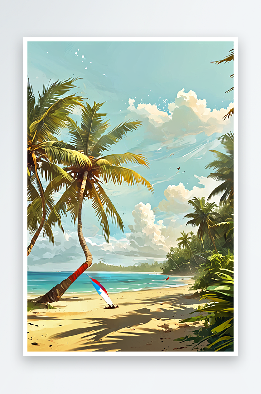 海滩椰林树插画图片