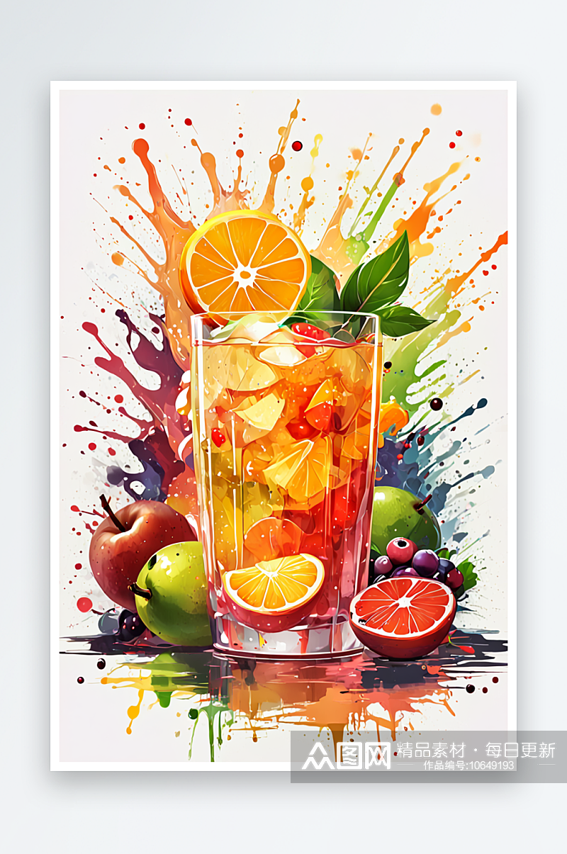 数字艺术水果气泡饮和水果素材