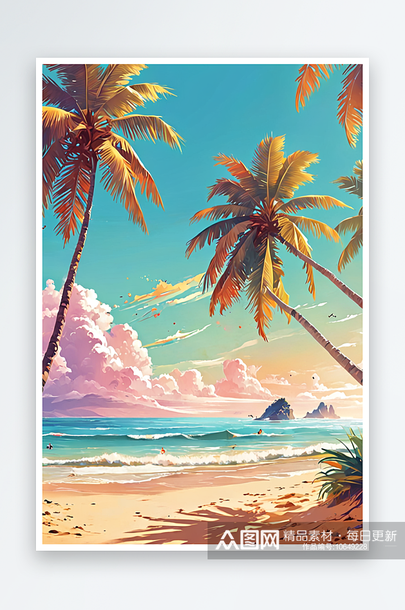数字艺术热带海洋沙滩旅游度假风景背景壁纸素材