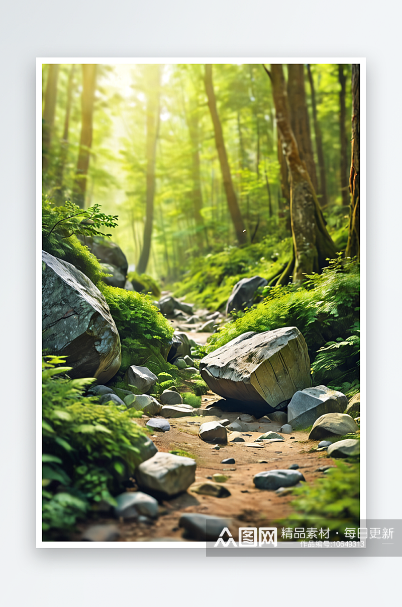 数字艺术户外森林的岩石和绿色植被移轴摄影素材