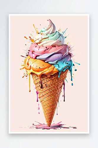 数字艺术彩色的蛋筒冰淇淋