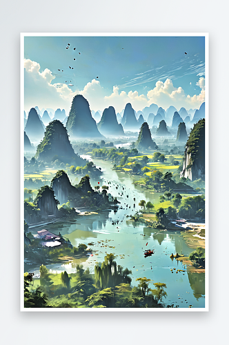 桂林山水插画图片
