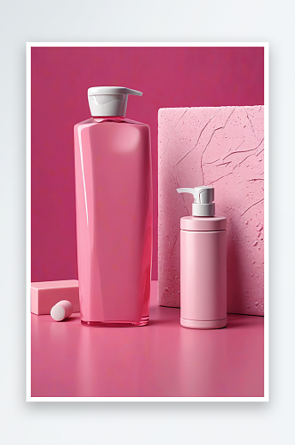 15容产品瓶子洗发水粉红色抽象背景