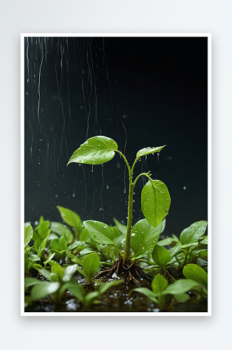 雨水中绿色萌芽图片