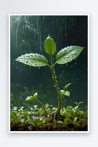 雨水中绿色萌芽图片