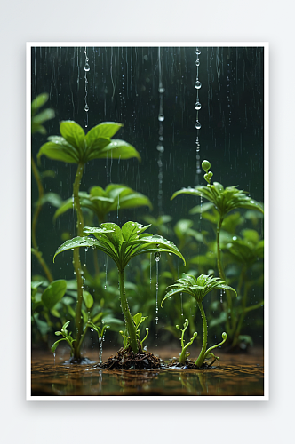 雨水中绿色萌芽图片