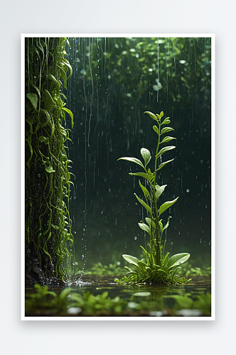 雨水中绿色萌芽图片