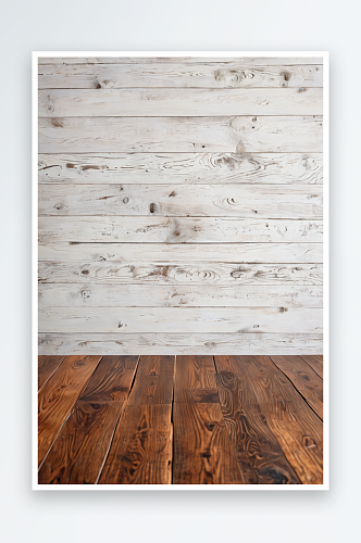 在模糊的白色洗涤墙背景上的旧棕色橡木木制