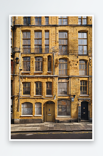 英伦敦一座用黄砖砌成的老建筑特写带网罩的
