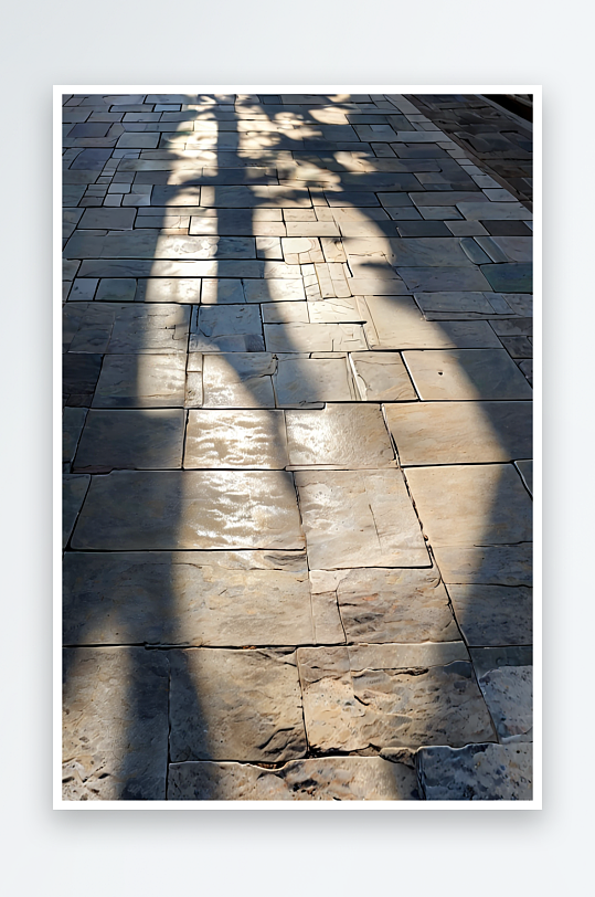阳光洒在北海公园石砖地板上光影效果的高角
