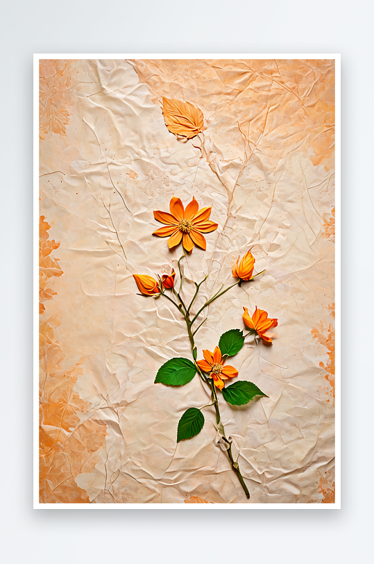 非常柔软的橙色桑树纸纹理背景手工回收的花