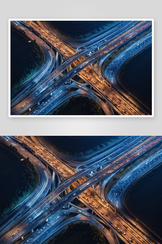 鸟瞰图高速公路交叉口夜间交通图片