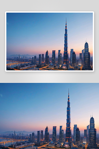 紫峰大厦城天际线黄昏风光图片