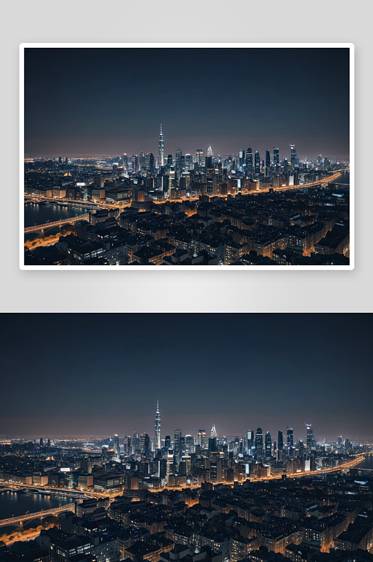 远眺城建筑天际线繁华夜景图片