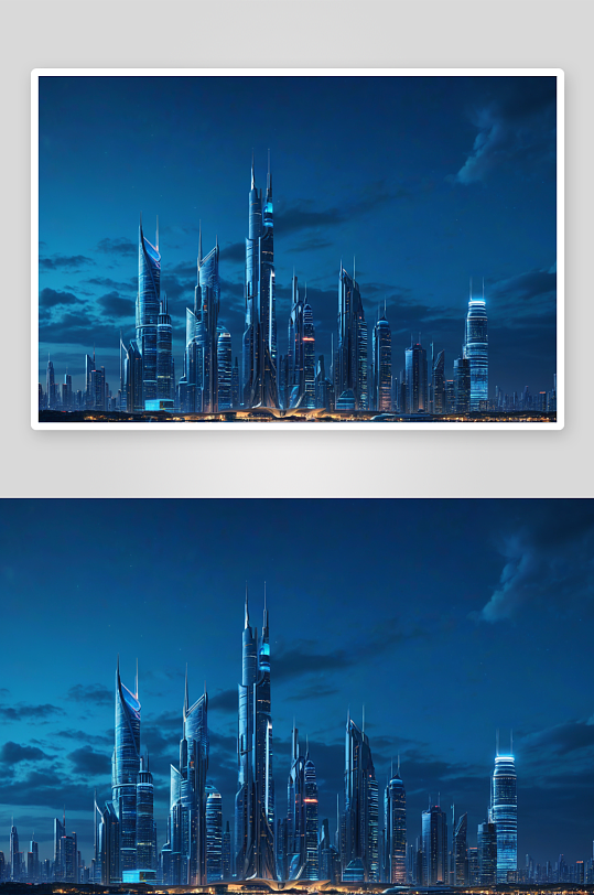 蓝色城夜景未来科技城城风光图片