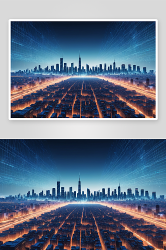 科技网格粒子线条城天际线图片
