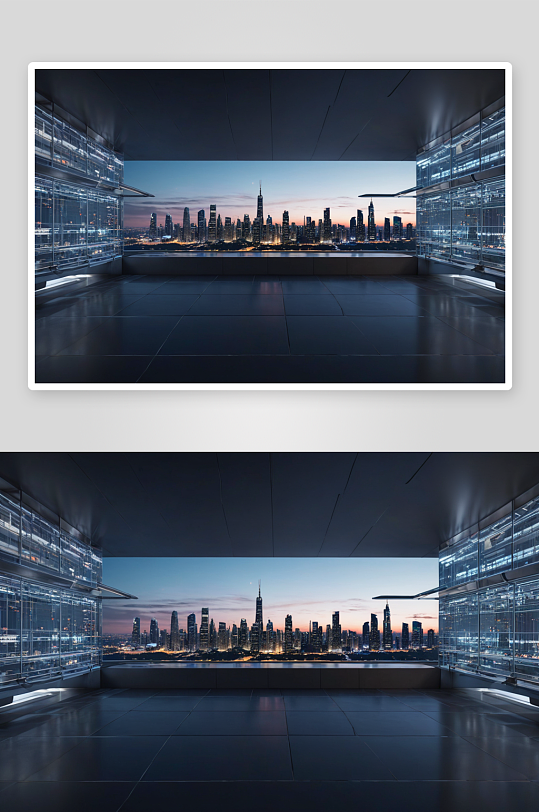 现代建筑空间平台城天际线夜景图片