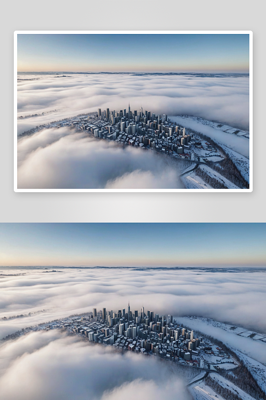 鸟瞰图天际线覆盖浓雾冬季图片