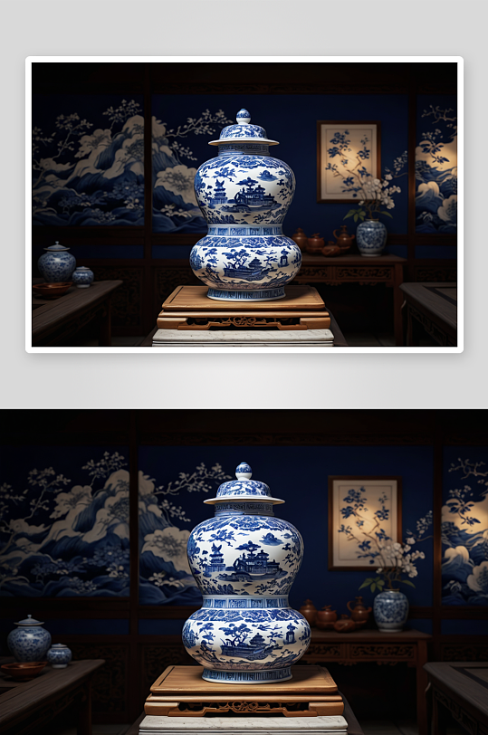 明代青花缠枝莲纹葫芦瓷瓶博物院图