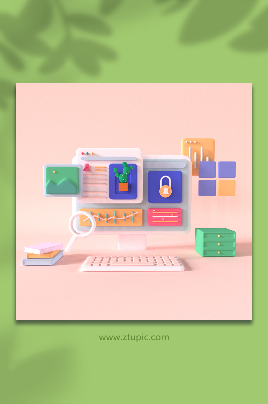 粉色c4d商务互联网网页C4D3D模型素材