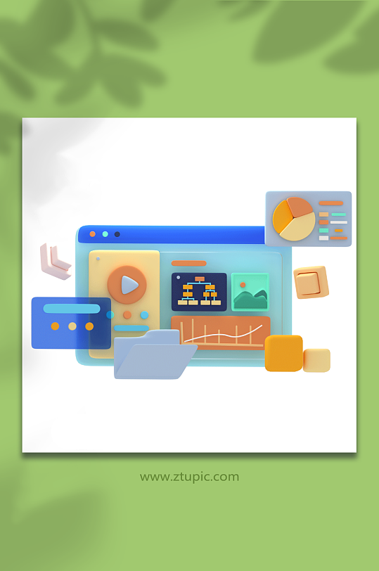 蓝色简约商务互联网网页C4D3D模型-众图网