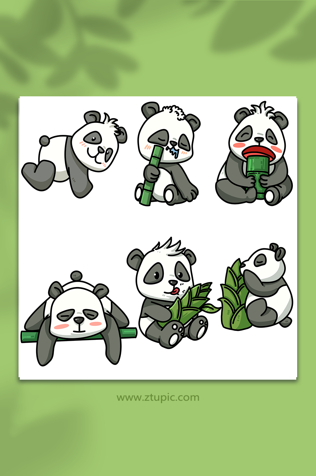 可爱简约吃竹子熊猫动物元素插画素材