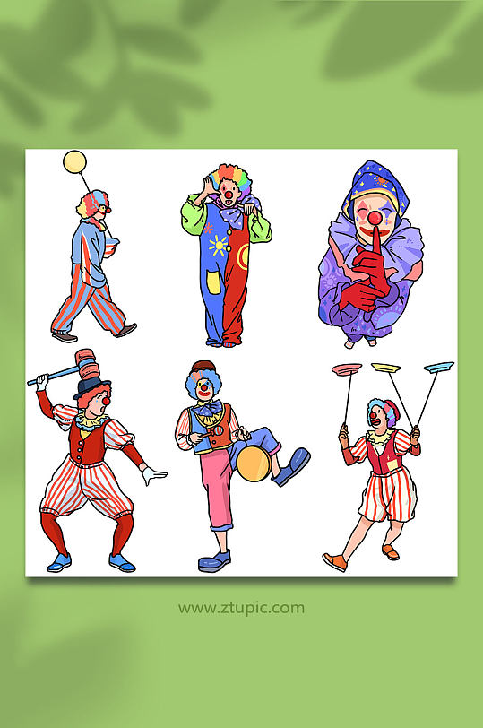 搞笑的愚人节小丑人物元素插画
