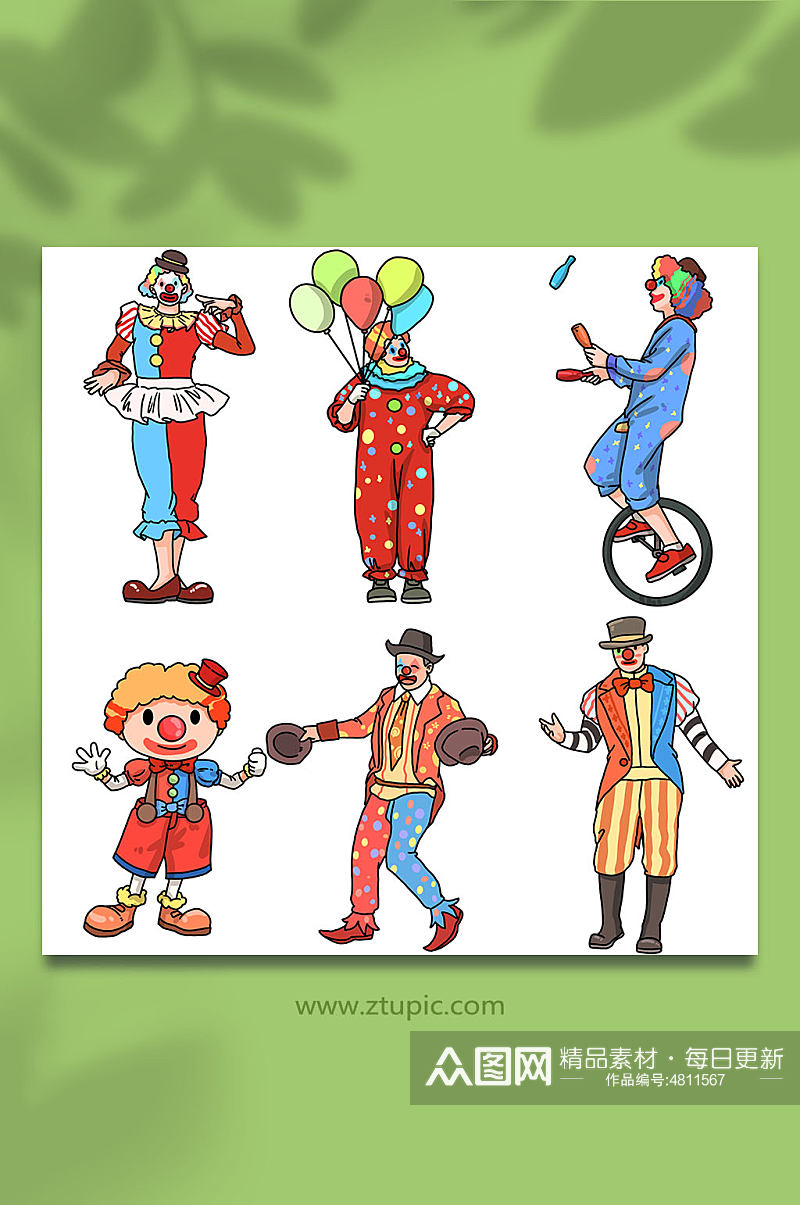 轻松活跃的愚人节小丑人物元素插画素材