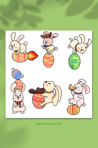 可爱卡通复活节兔子彩蛋插画元素