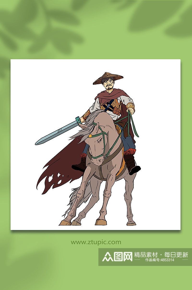 水墨骑马的带剑侠客人物插画素材