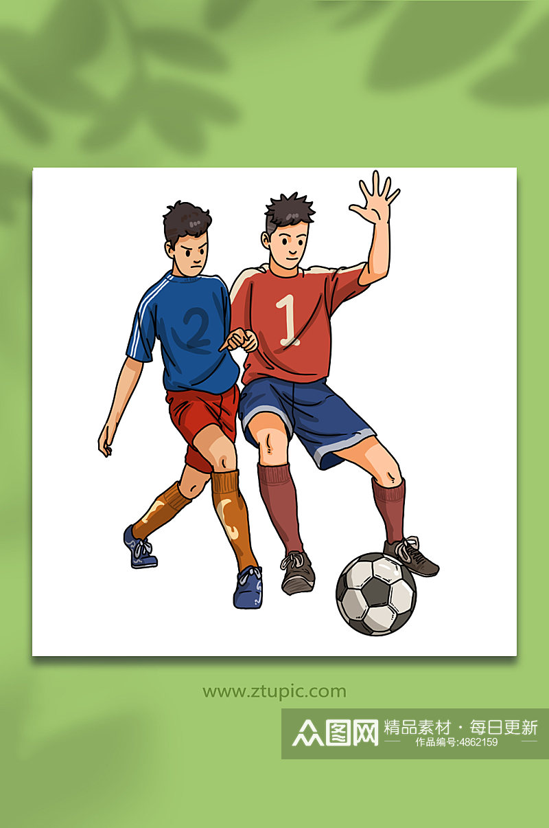 描边风格双人踢足球争抢插画素材
