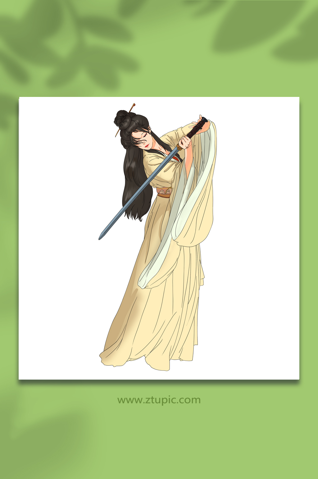 古代古風(fēng)美女武劍人物插畫素材
