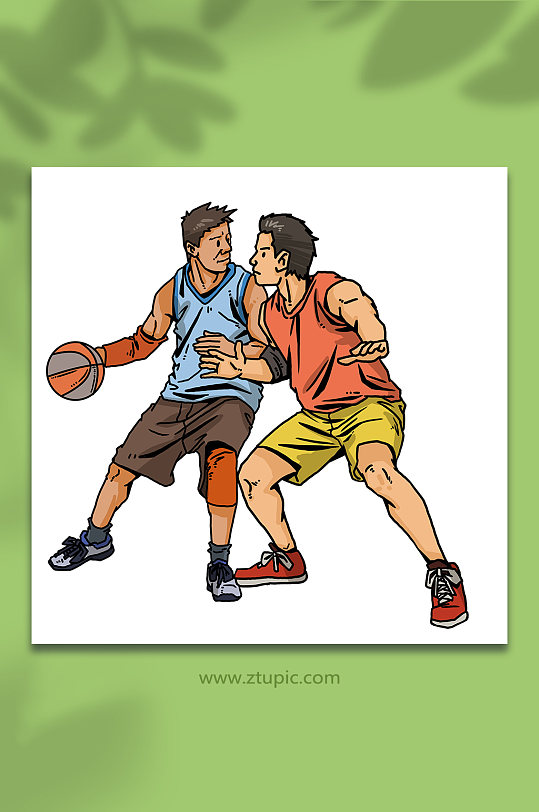 漫画风格篮球对抗运动人物插画